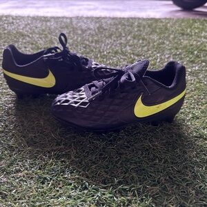 Nike Black and Neon Yellow Soccer Shoes